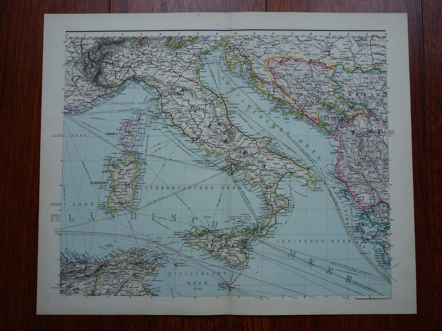 MITTELMEER Sehr große alte Karte Südeuropas aus dem Jahr 1880, originales antikes Kartenposter