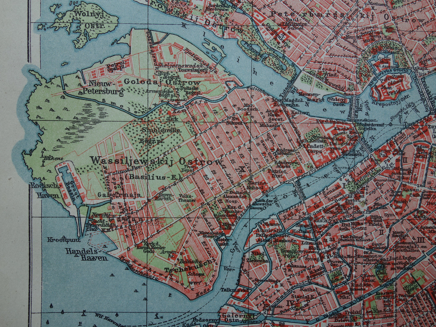 St Petersburg oude plattegrond Originele antieke Nederlandse kaart van Sint Petersburg Rusland uit 1921 vintage historische kaarten