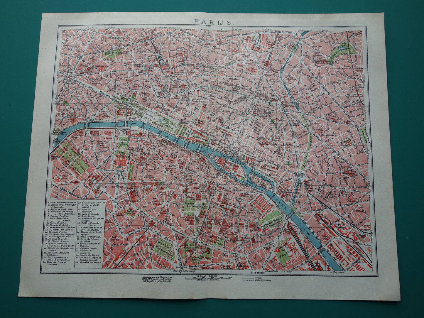 PARIJS oude plattegrond Originele antieke Nederlandse kaart van Parijs Frankrijk uit 1921 vintage historische kaarten