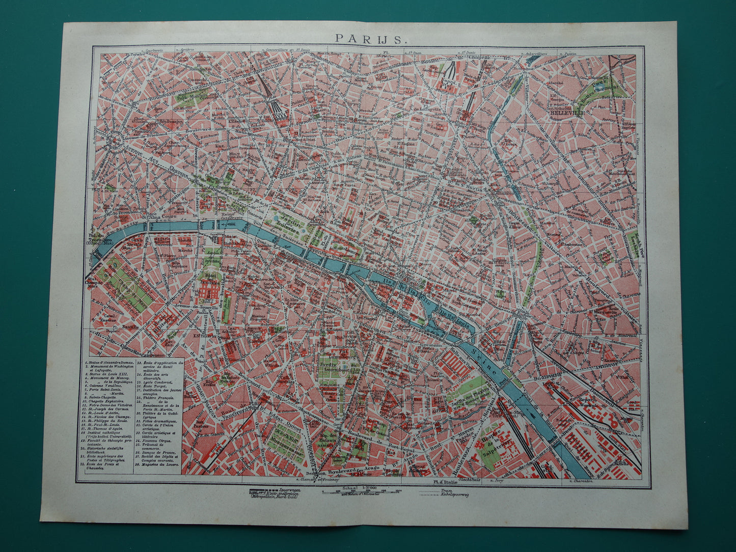 PARIJS oude plattegrond Originele antieke Nederlandse kaart van Parijs Frankrijk uit 1921 vintage historische kaarten
