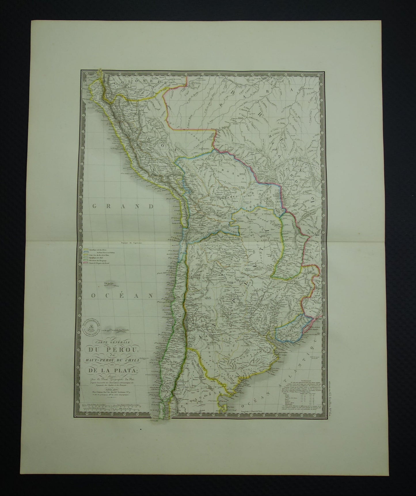 Zuid-Amerika grote oude Franse kaart van Peru Bolivia Argentinië Paraguay originele antieke handgekleurde landkaart