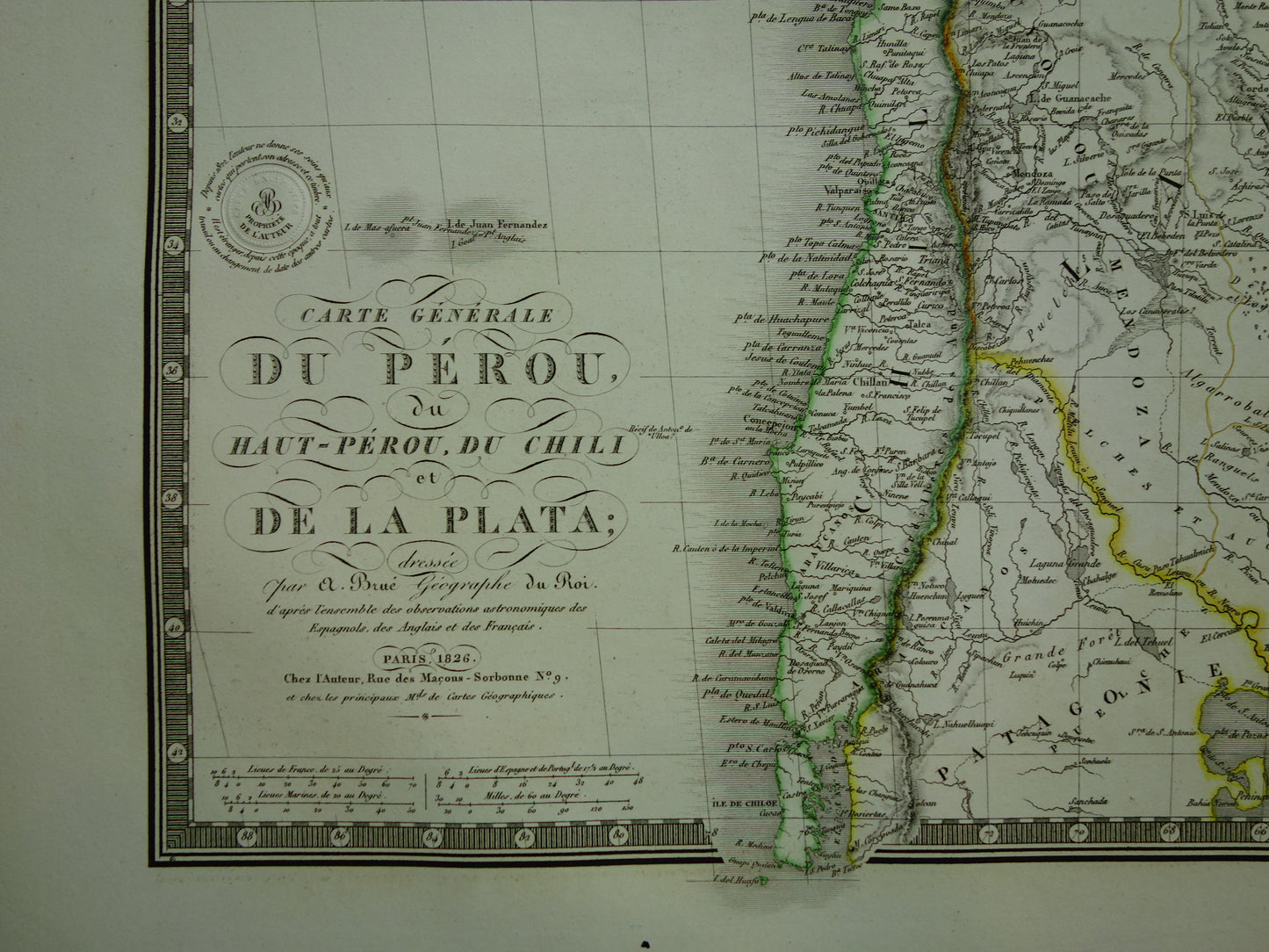 Zuid-Amerika grote oude Franse kaart van Peru Bolivia Argentinië Paraguay originele antieke handgekleurde landkaart