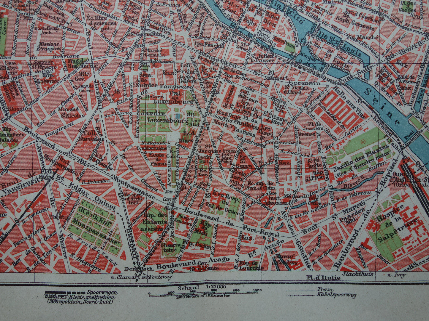 PARIJS oude plattegrond Originele antieke Nederlandse kaart van Parijs Frankrijk uit 1921 vintage historische kaarten