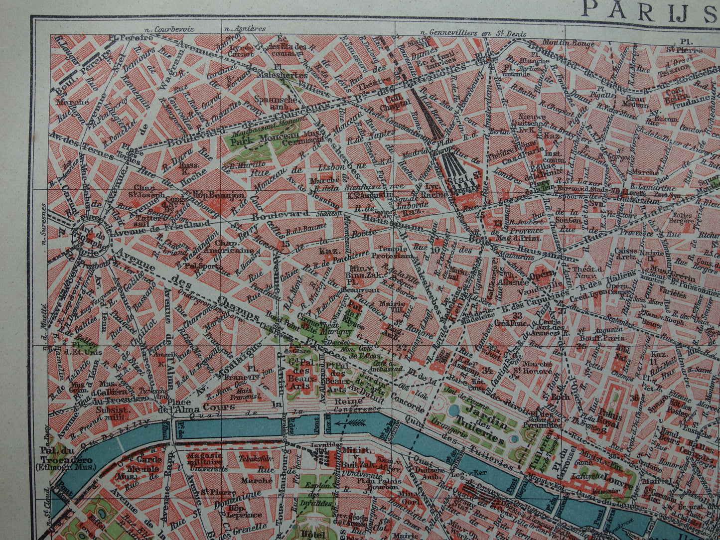 PARIJS oude plattegrond Originele antieke Nederlandse kaart van Parijs Frankrijk uit 1921 vintage historische kaarten