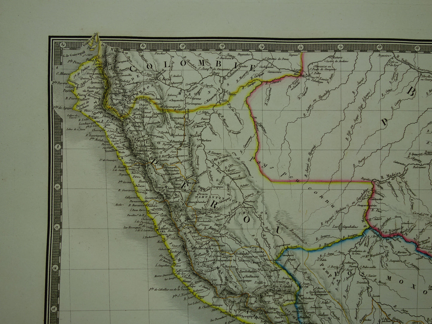Zuid-Amerika grote oude Franse kaart van Peru Bolivia Argentinië Paraguay originele antieke handgekleurde landkaart