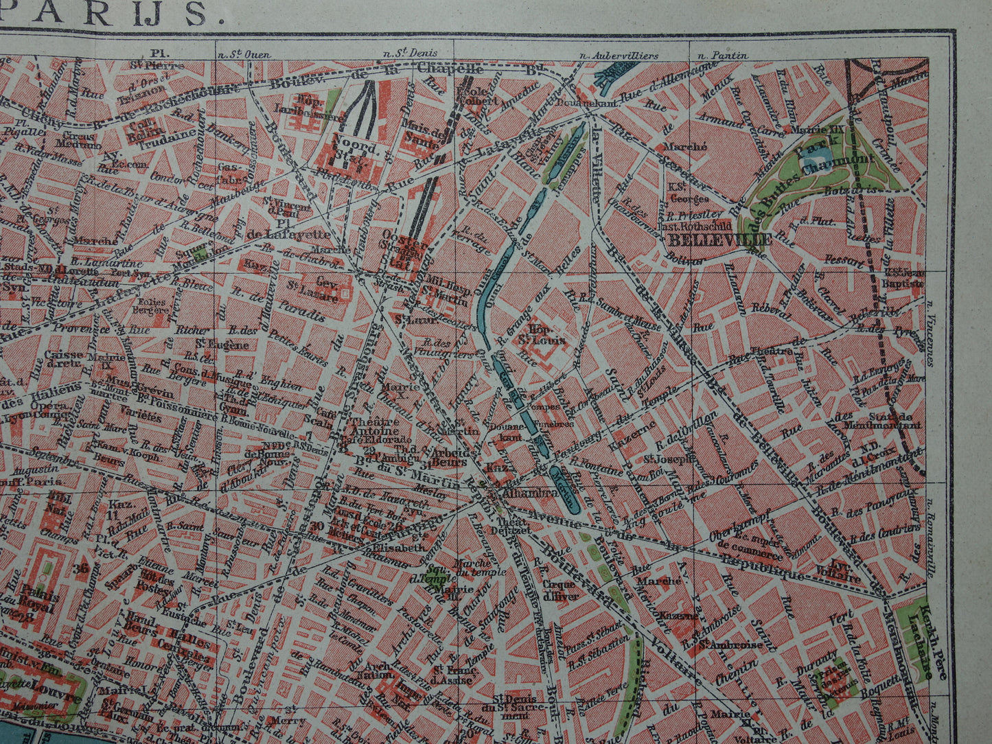 PARIJS oude plattegrond Originele antieke Nederlandse kaart van Parijs Frankrijk uit 1921 vintage historische kaarten