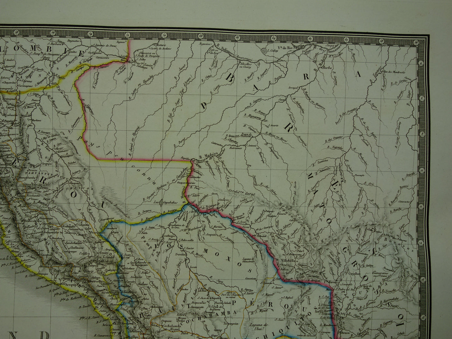 Zuid-Amerika grote oude Franse kaart van Peru Bolivia Argentinië Paraguay originele antieke handgekleurde landkaart