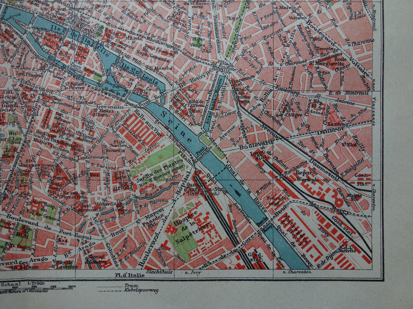 PARIJS oude plattegrond Originele antieke Nederlandse kaart van Parijs Frankrijk uit 1921 vintage historische kaarten