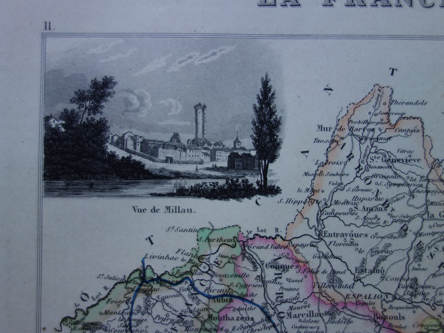 AVEYRON departement Frankrijk oude kaart 1856 originele antieke landkaart Rodez historische kaarten