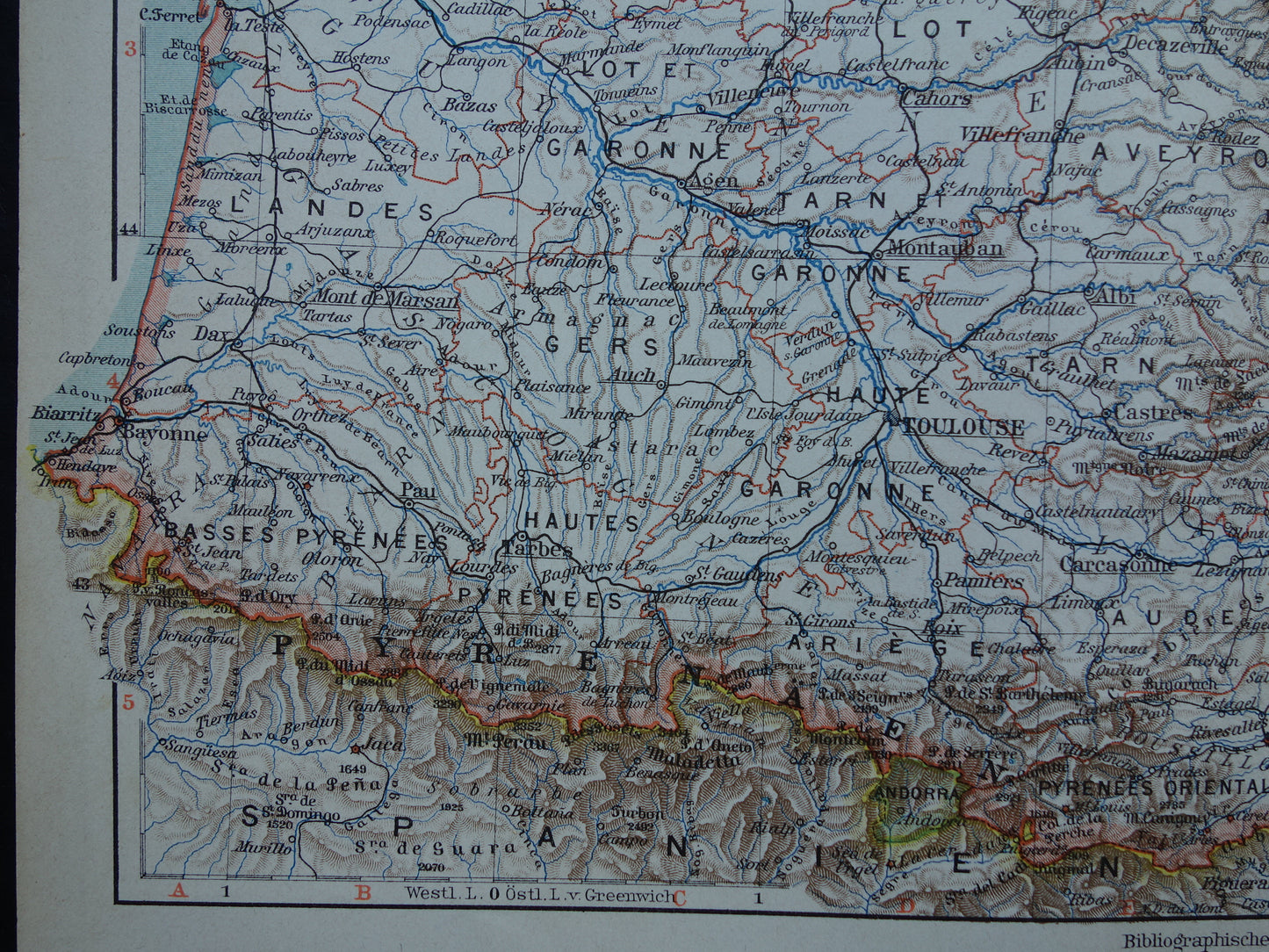 FRANKRIJK oude kaart van Zuid-Frankrijk 1905 originele antieke Duitse landkaart