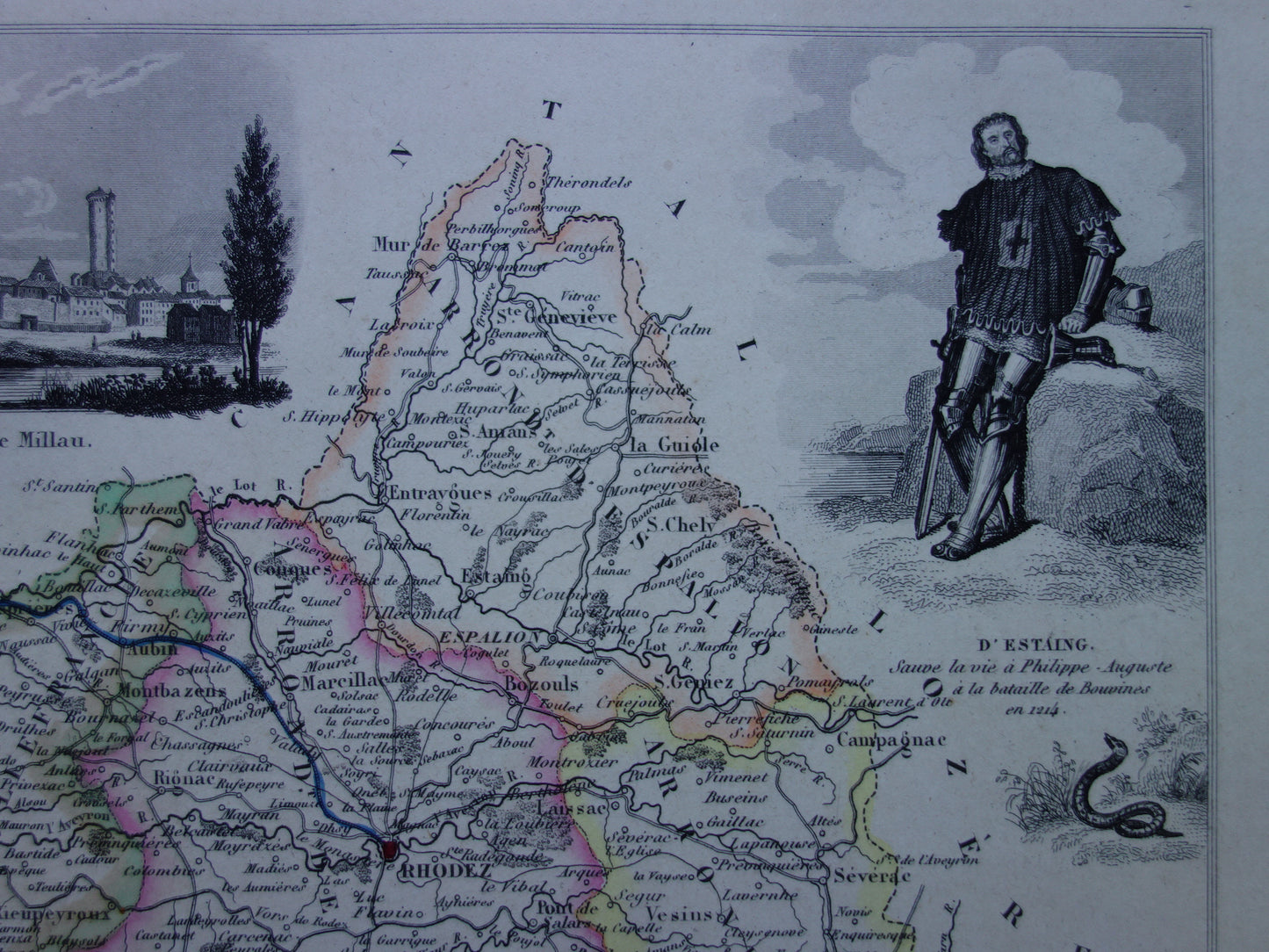 AVEYRON departement Frankrijk oude kaart 1856 originele antieke landkaart Rodez historische kaarten