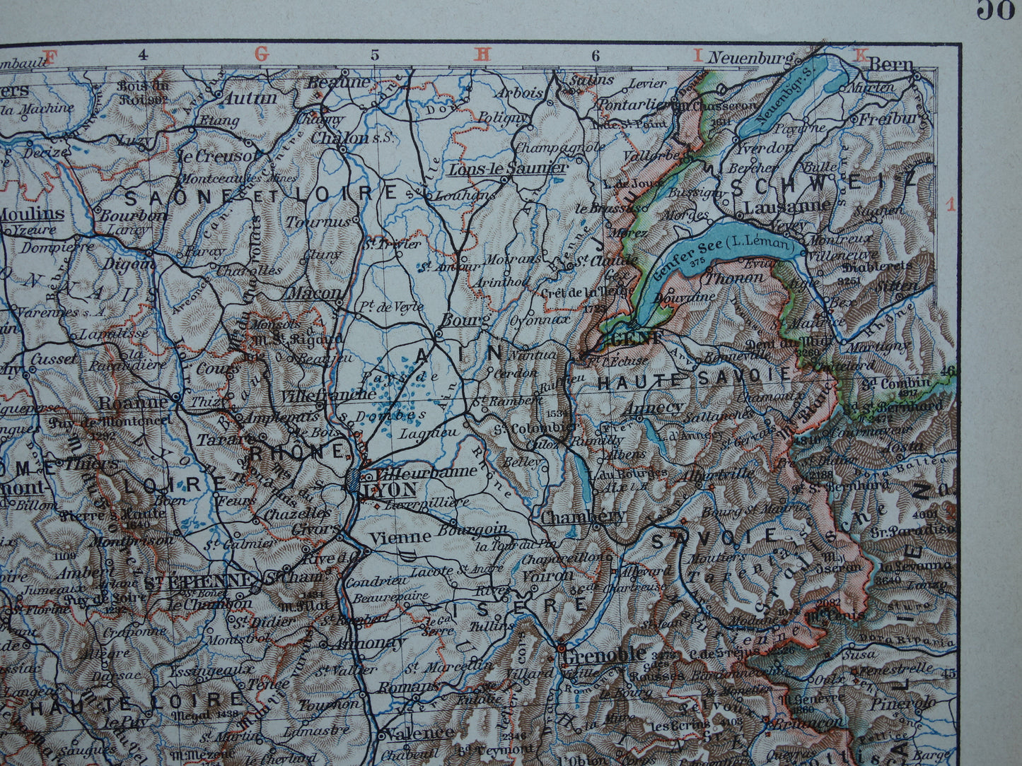 FRANKRIJK oude kaart van Zuid-Frankrijk 1905 originele antieke Duitse landkaart