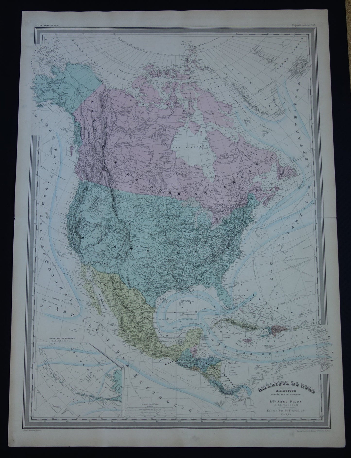 NOORD-AMERIKA antieke landkaart Groot formaat historische kaarten