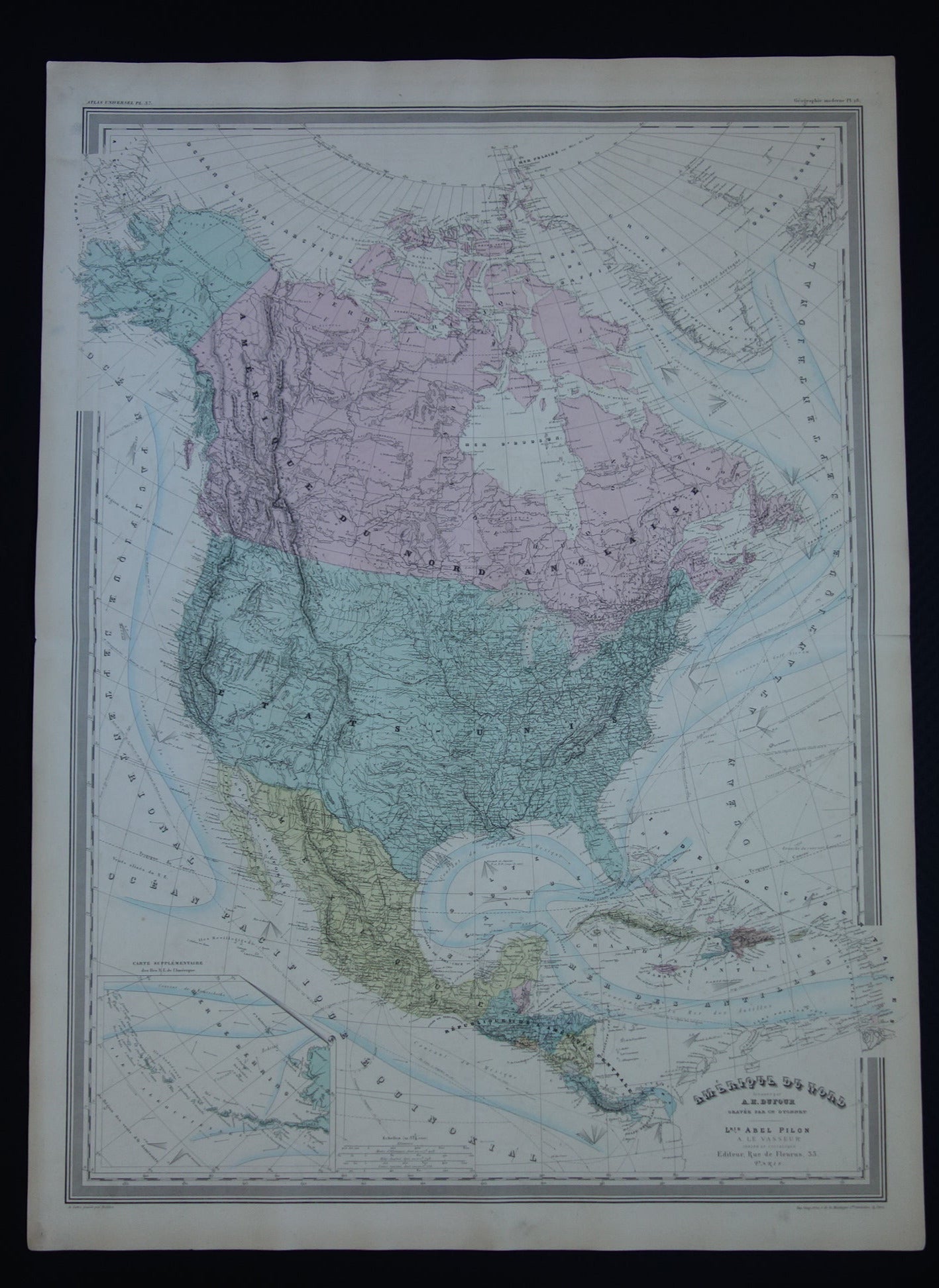 NOORD-AMERIKA antieke landkaart Groot formaat historische kaarten