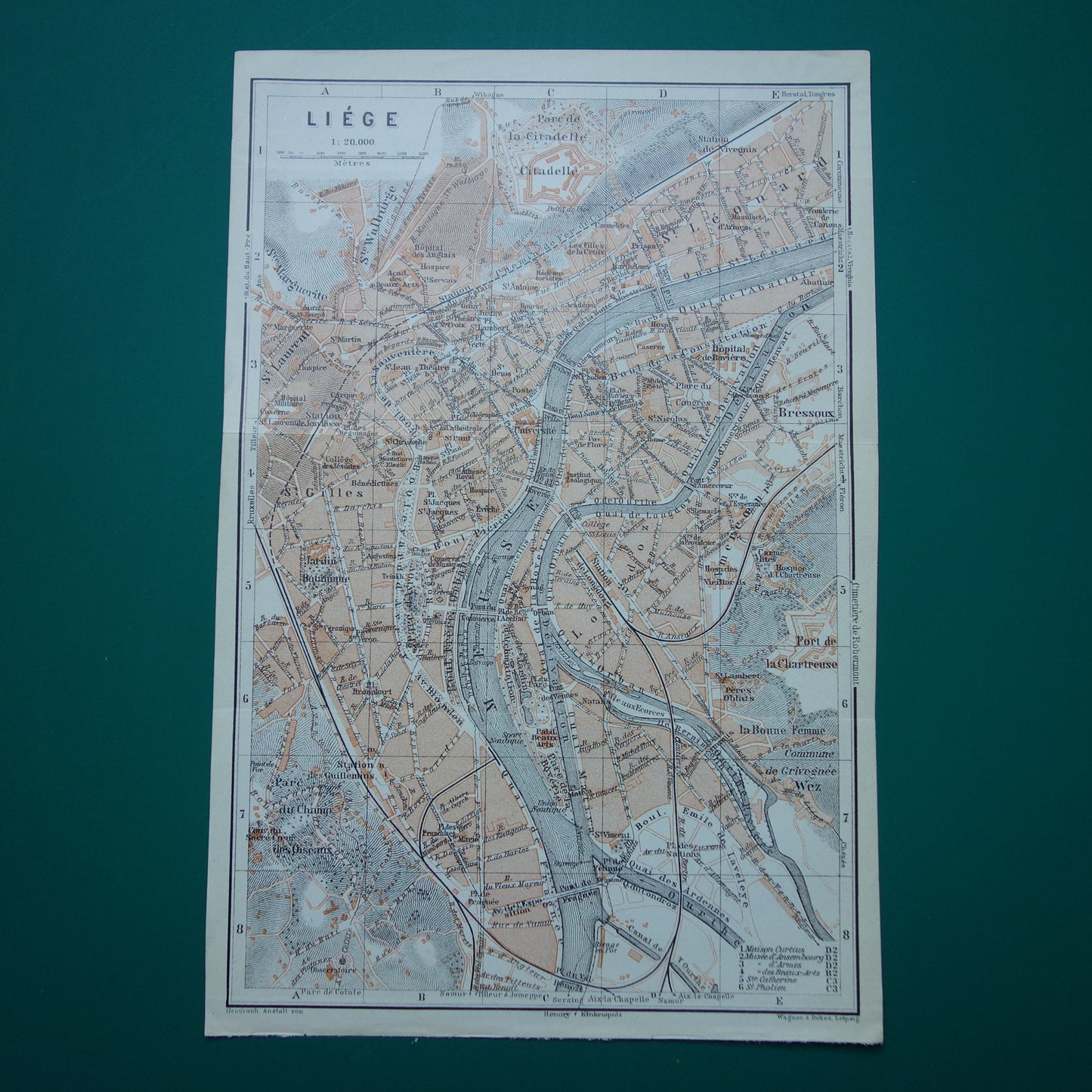 Oude kaart van Luik België uit 1910 originele antieke plattegrond Luik carte de Liège vintage kaarten