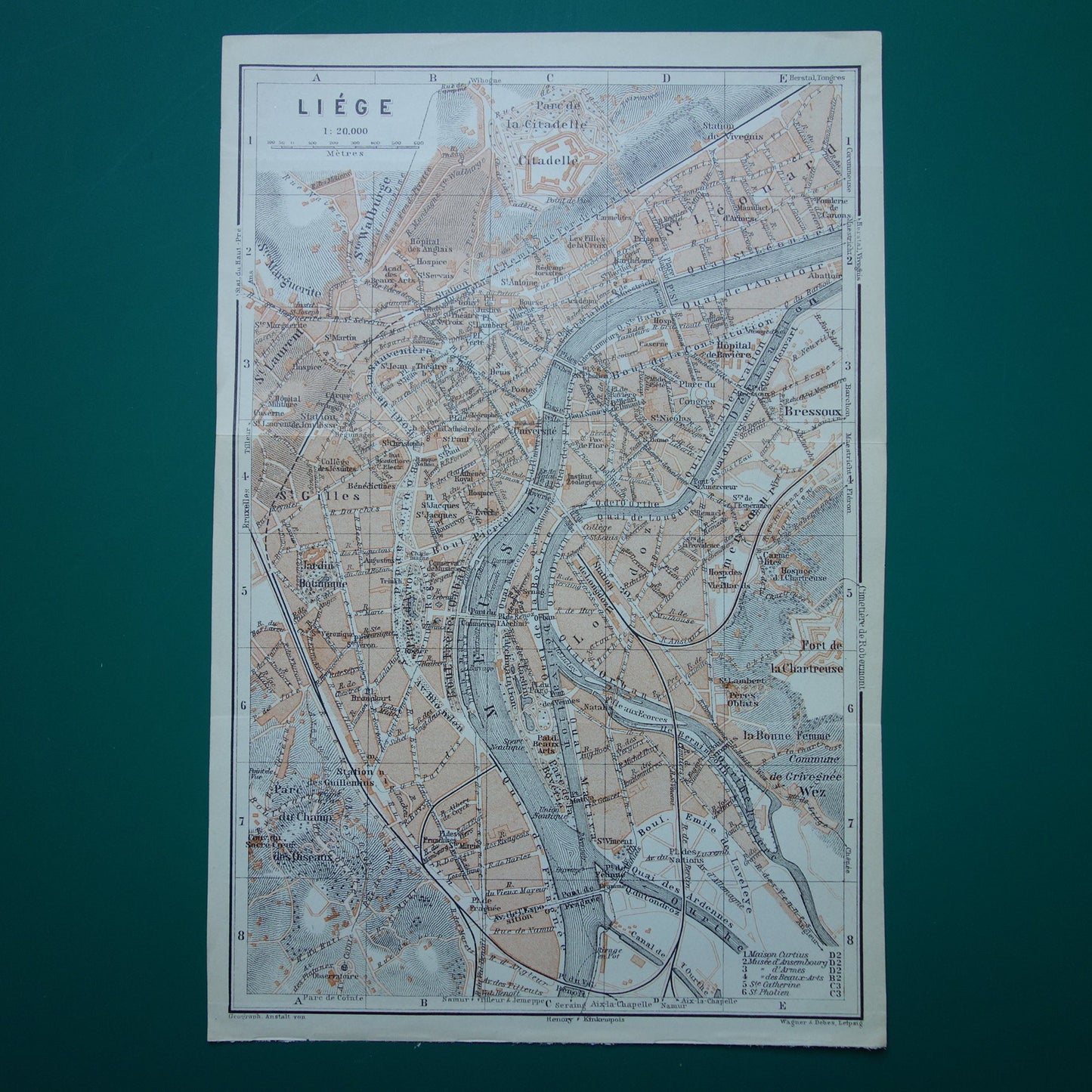 Oude kaart van Luik België uit 1910 originele antieke plattegrond Luik carte de Liège vintage kaarten
