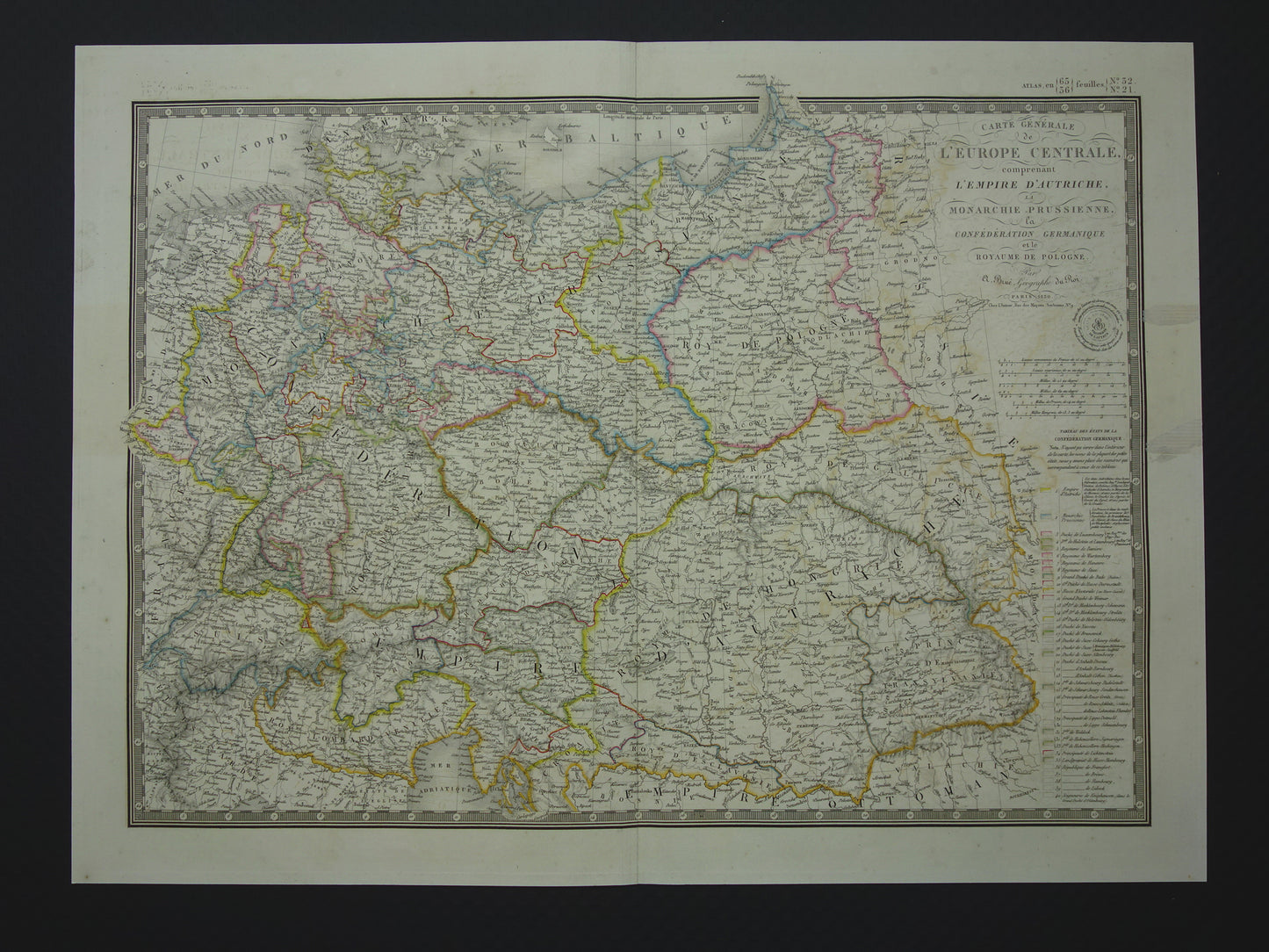 CENTRAAL EUROPA oude kaart uit 1830 Duitsland Polen Oostenrijk Hongarije Grote originele antieke Franse kaart