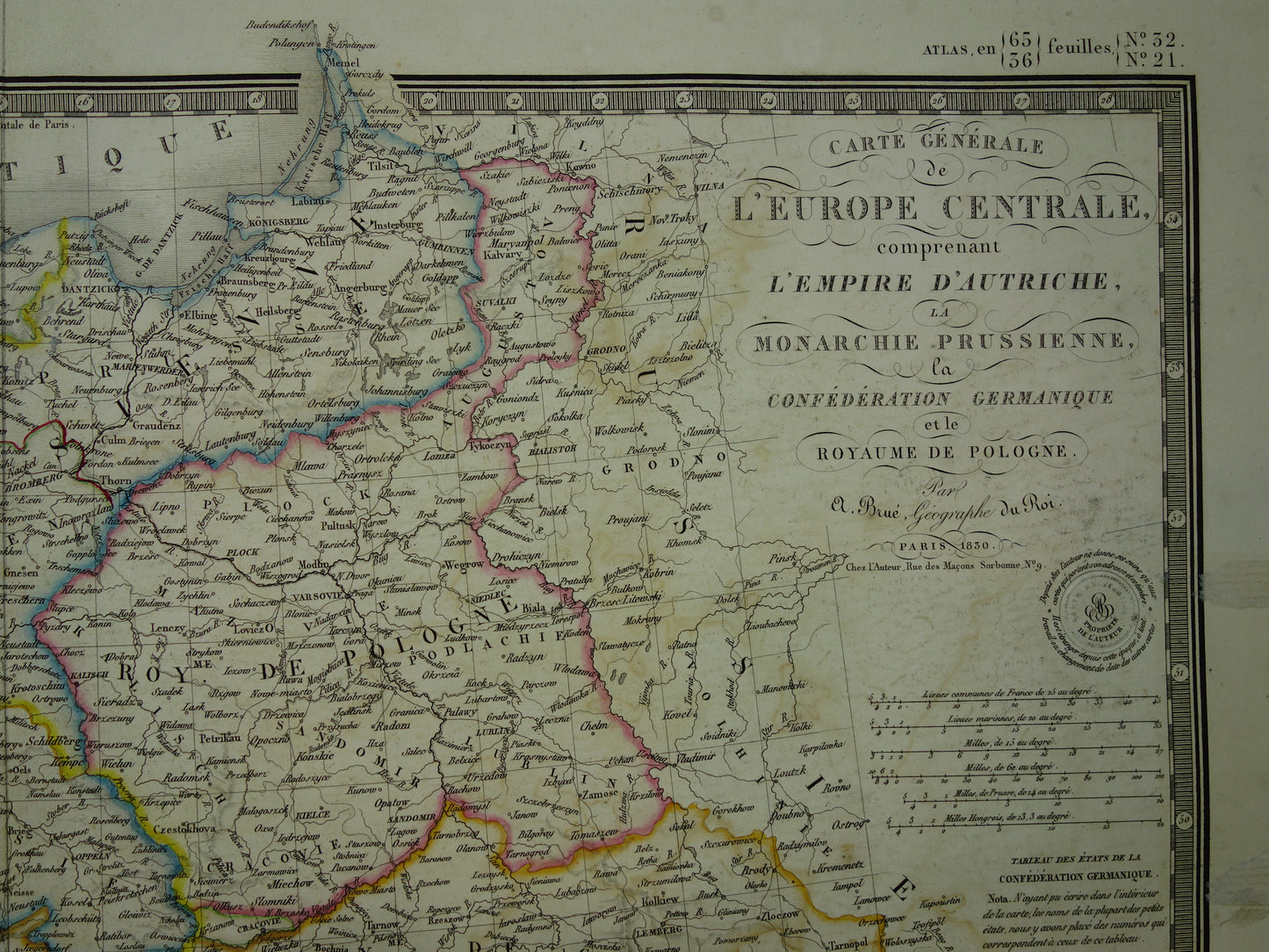 CENTRAAL EUROPA oude kaart uit 1830 Duitsland Polen Oostenrijk Hongarije Grote originele antieke Franse kaart