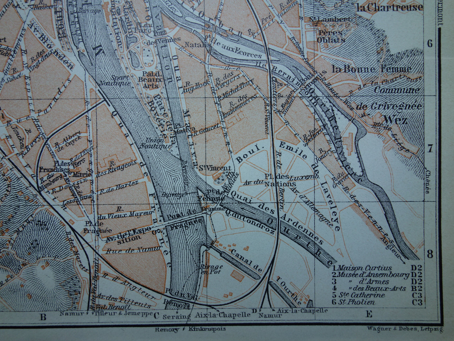 Oude kaart van Luik België uit 1910 originele antieke plattegrond Luik carte de Liège vintage kaarten