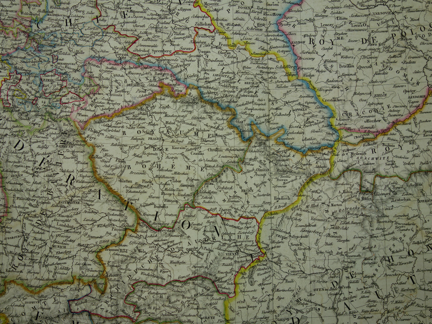 CENTRAAL EUROPA oude kaart uit 1830 Duitsland Polen Oostenrijk Hongarije Grote originele antieke Franse kaart