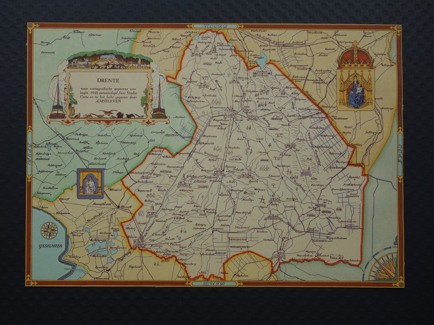 DRENTE Vintage kaart van de provincie Drente uit 1947 Oude historische landkaart