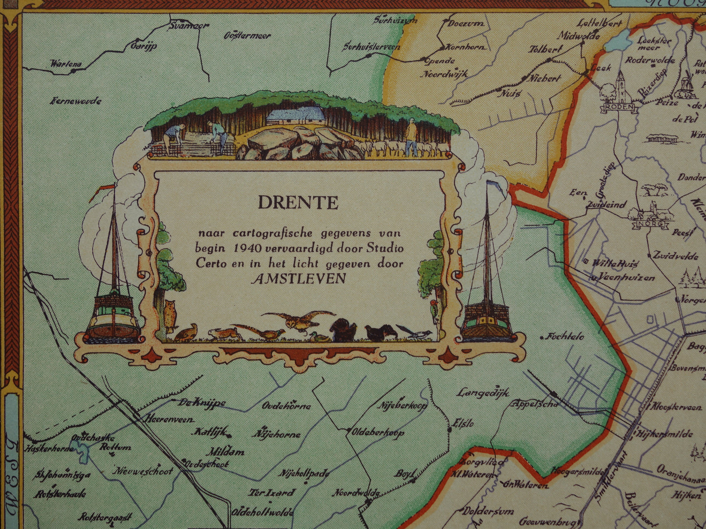 DRENTE Vintage kaart van de provincie Drente uit 1947 Oude historische landkaart
