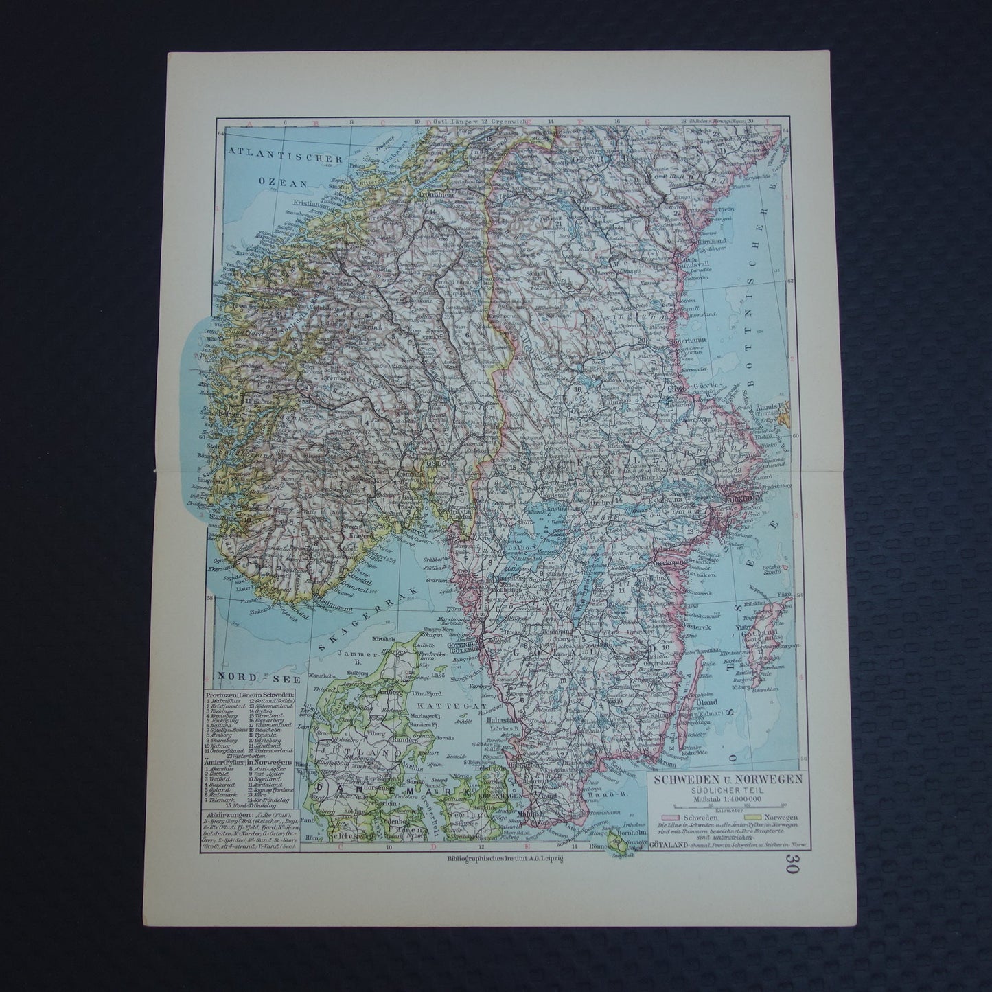 Oude kaart van Zweden en Noorwegen uit 1931 originele vintage landkaart Stockholm Oslo