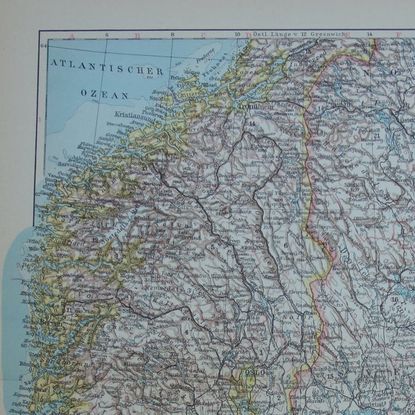 Oude kaart van Zweden en Noorwegen uit 1931 originele vintage landkaart Stockholm Oslo