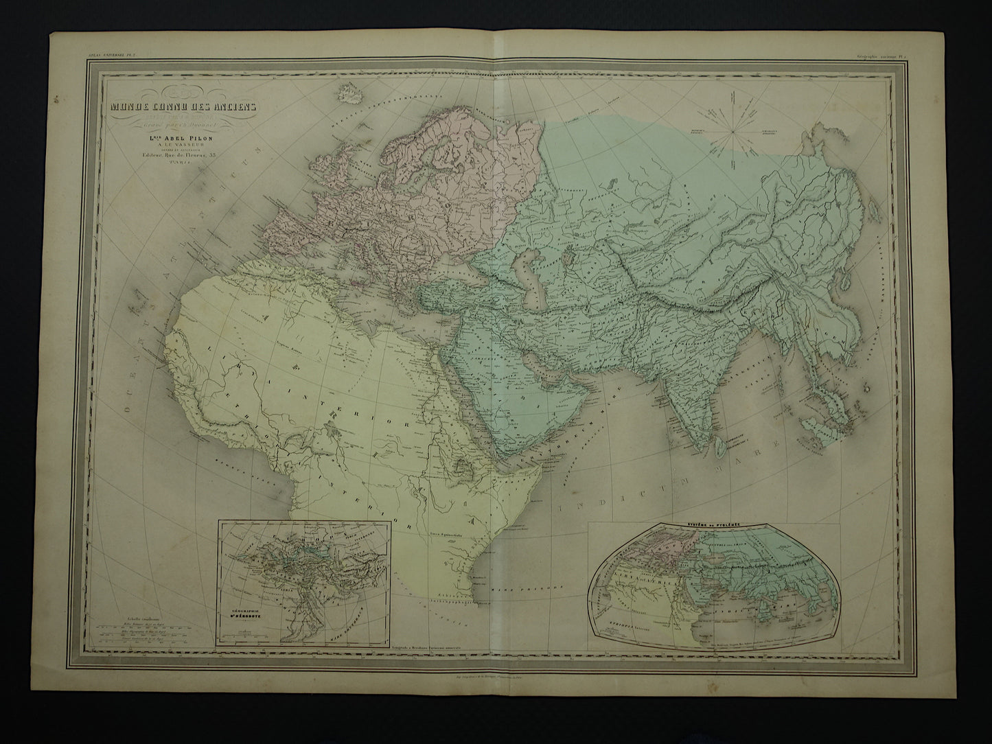 Oude Wereldkaart van Klassieke Oudheid 1880 zeer grote kaart van de wereld Ptolemaeus Herodotus