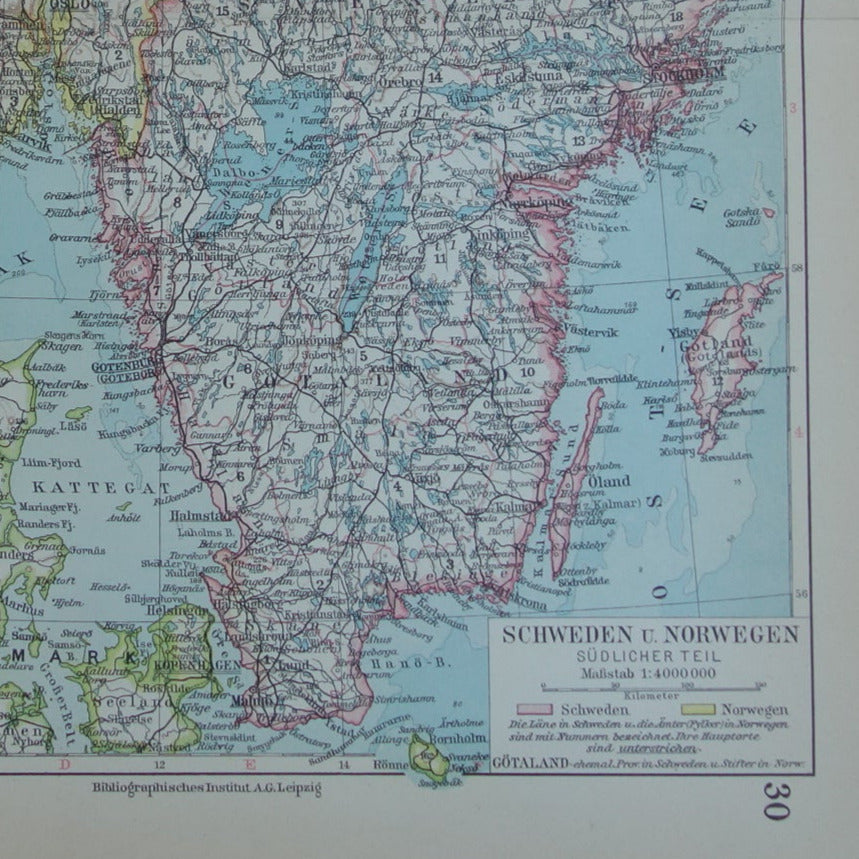 Oude kaart van Zweden en Noorwegen uit 1931 originele vintage landkaart Stockholm Oslo