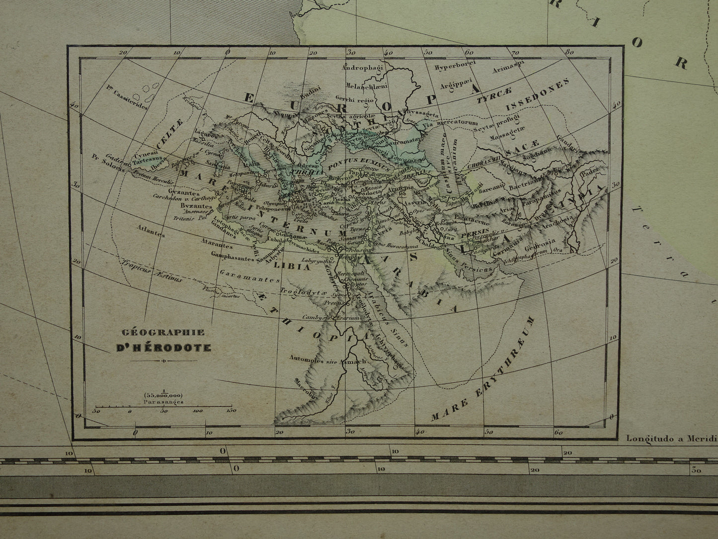Oude Wereldkaart van Klassieke Oudheid 1880 zeer grote kaart van de wereld Ptolemaeus Herodotus