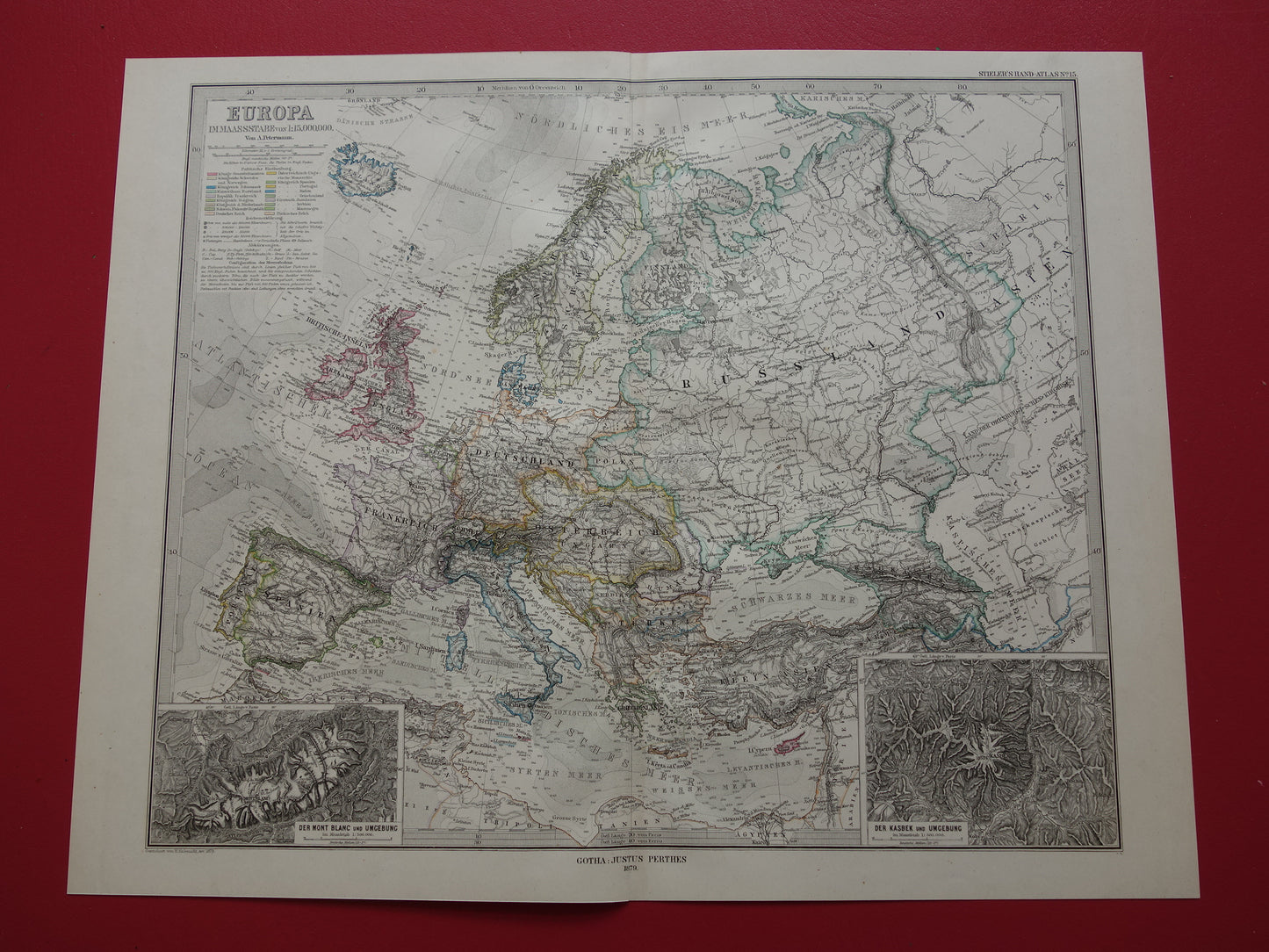EUROPA oude landkaart van Europa uit 1879 originele antieke Duitse kaart van continent Europa