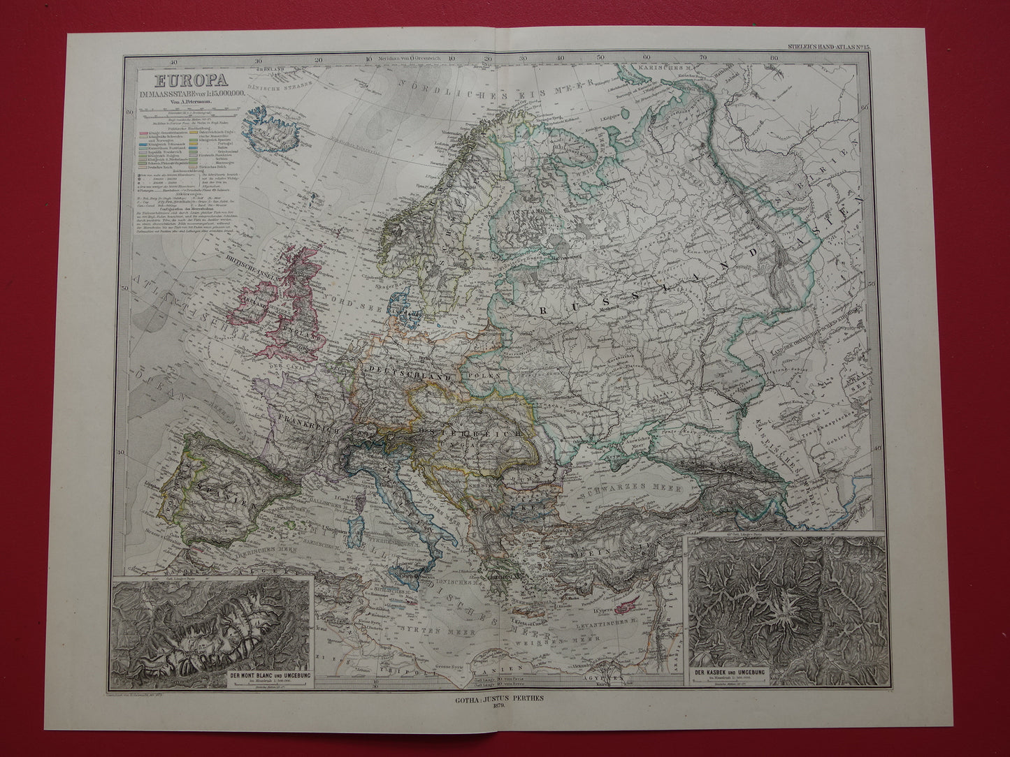 EUROPA oude landkaart van Europa uit 1879 originele antieke Duitse kaart van continent Europa