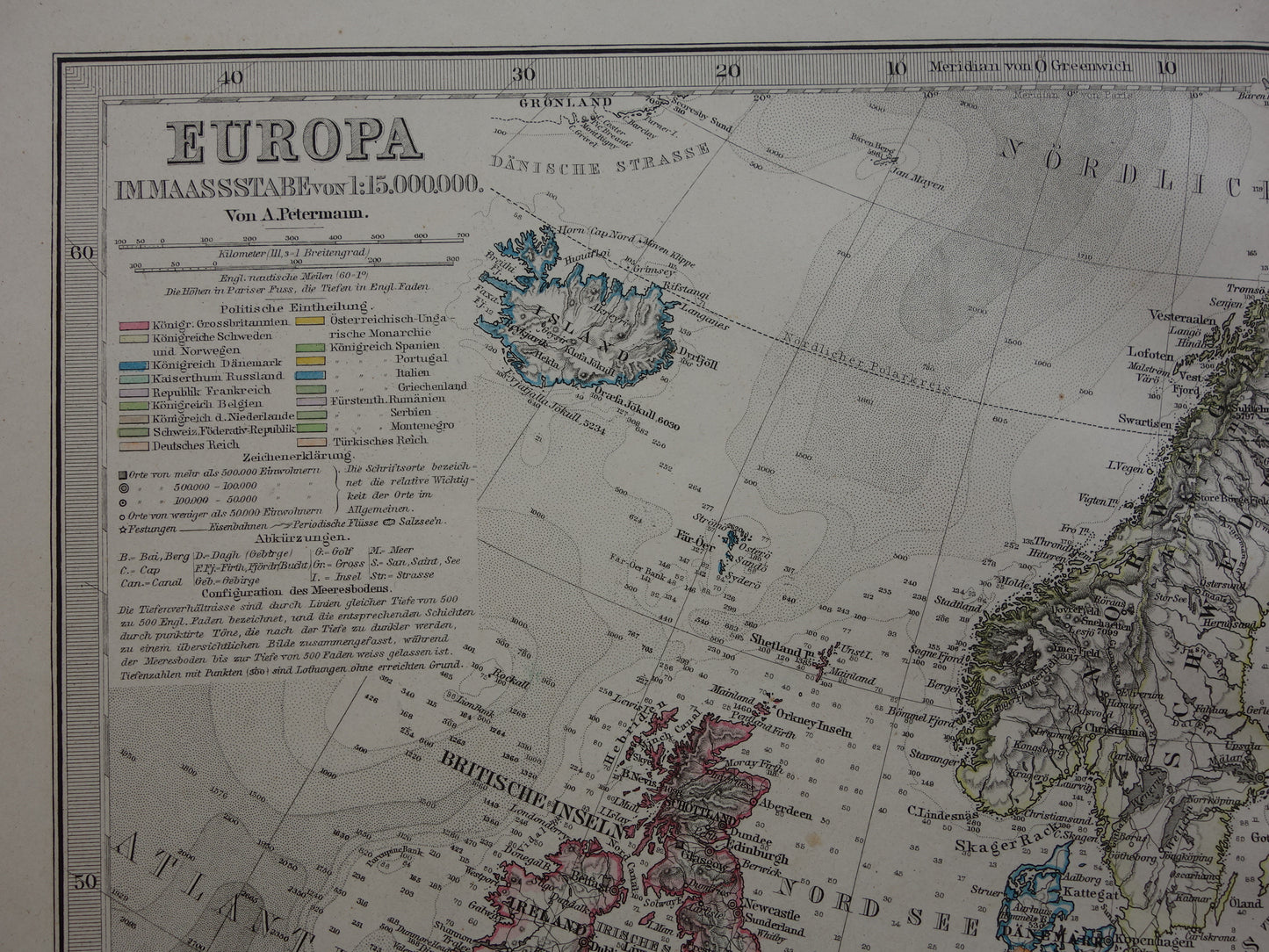 EUROPA oude landkaart van Europa uit 1879 originele antieke Duitse kaart van continent Europa