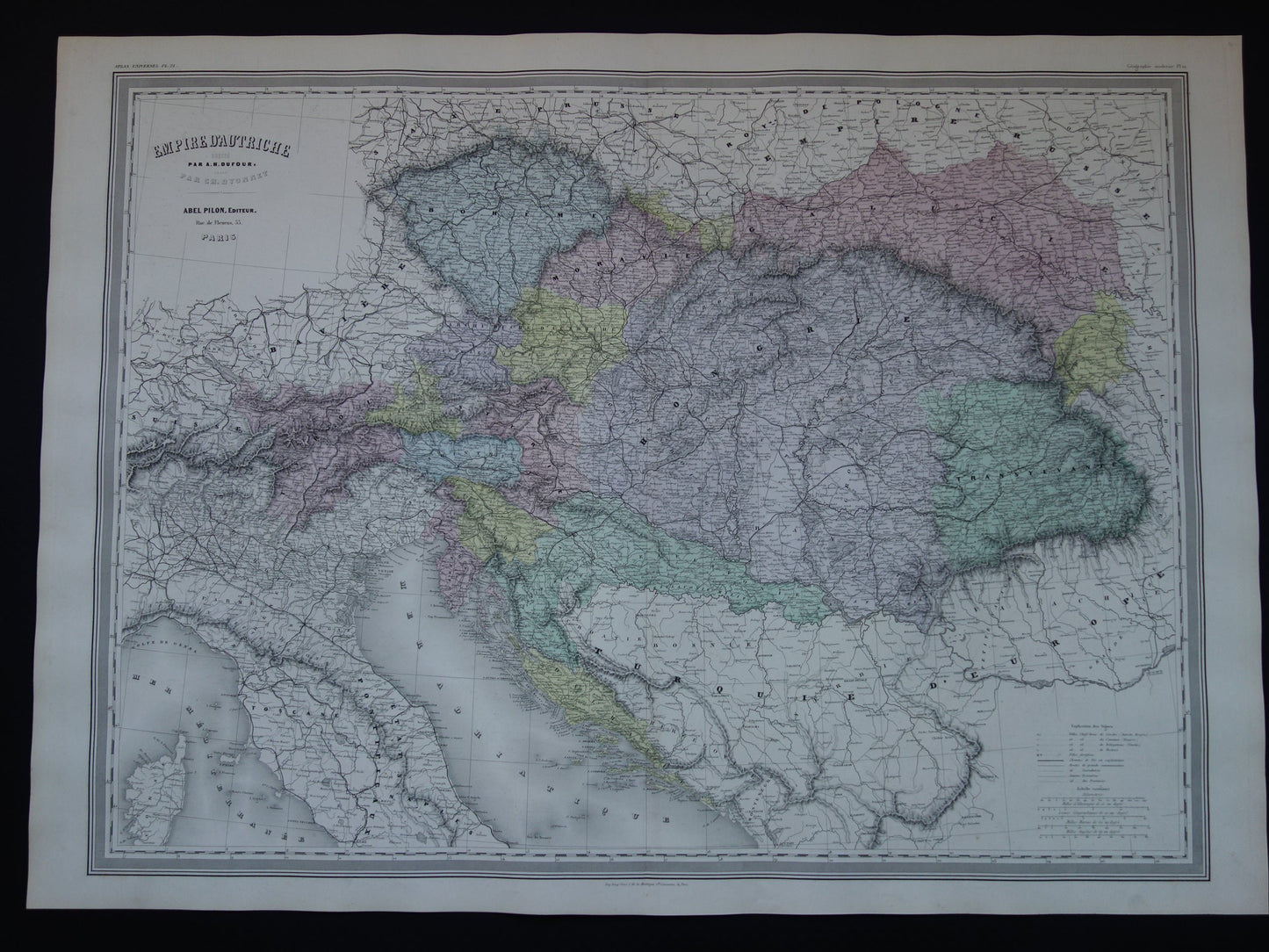 Oude kaart van Oostenrijk-Hongarije Zeer grote originele antieke handgekleurde landkaart Tsjechië Kroatië Slovenië vintage kaarten