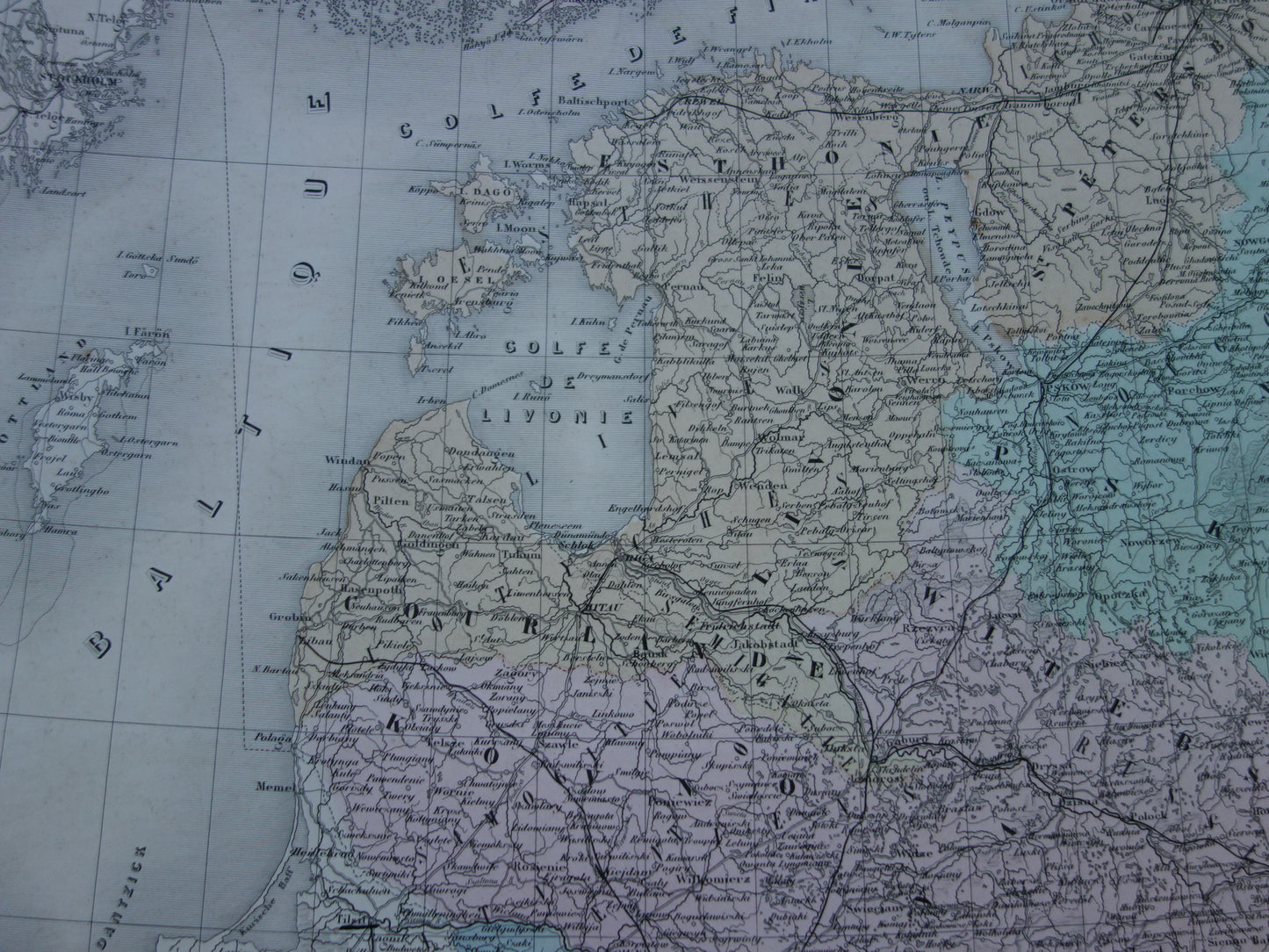 Baltische Staten oude kaart van Europees Rusland 1880 originele antieke landkaart poster Russische Rijk zeer groot formaat