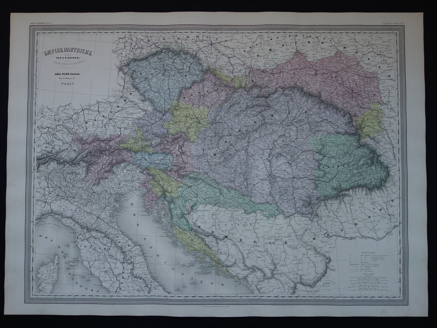 Oude kaart van Oostenrijk-Hongarije Zeer grote originele antieke handgekleurde landkaart Tsjechië Kroatië Slovenië vintage kaarten