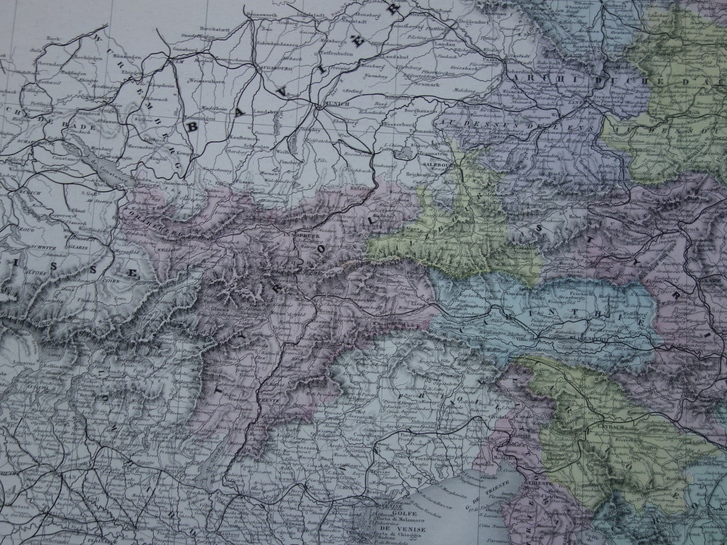 Oude kaart van Oostenrijk-Hongarije Zeer grote originele antieke handgekleurde landkaart Tsjechië Kroatië Slovenië vintage kaarten