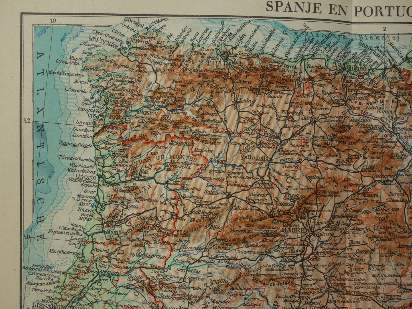 SPANJE Oude kaart uit het jaar 1938 historische Nederlandse landkaart Spanje Portugal vintage kaarten