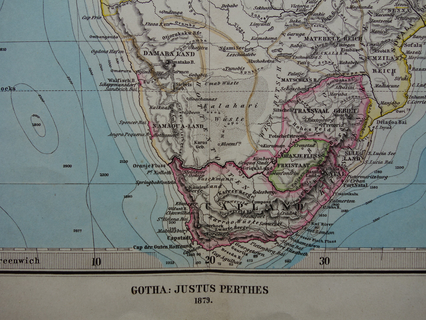 Antieke landkaart van Afrika in 1879 Originele 145+ jaar oude handgekleurde kaart van Afrikaans continent