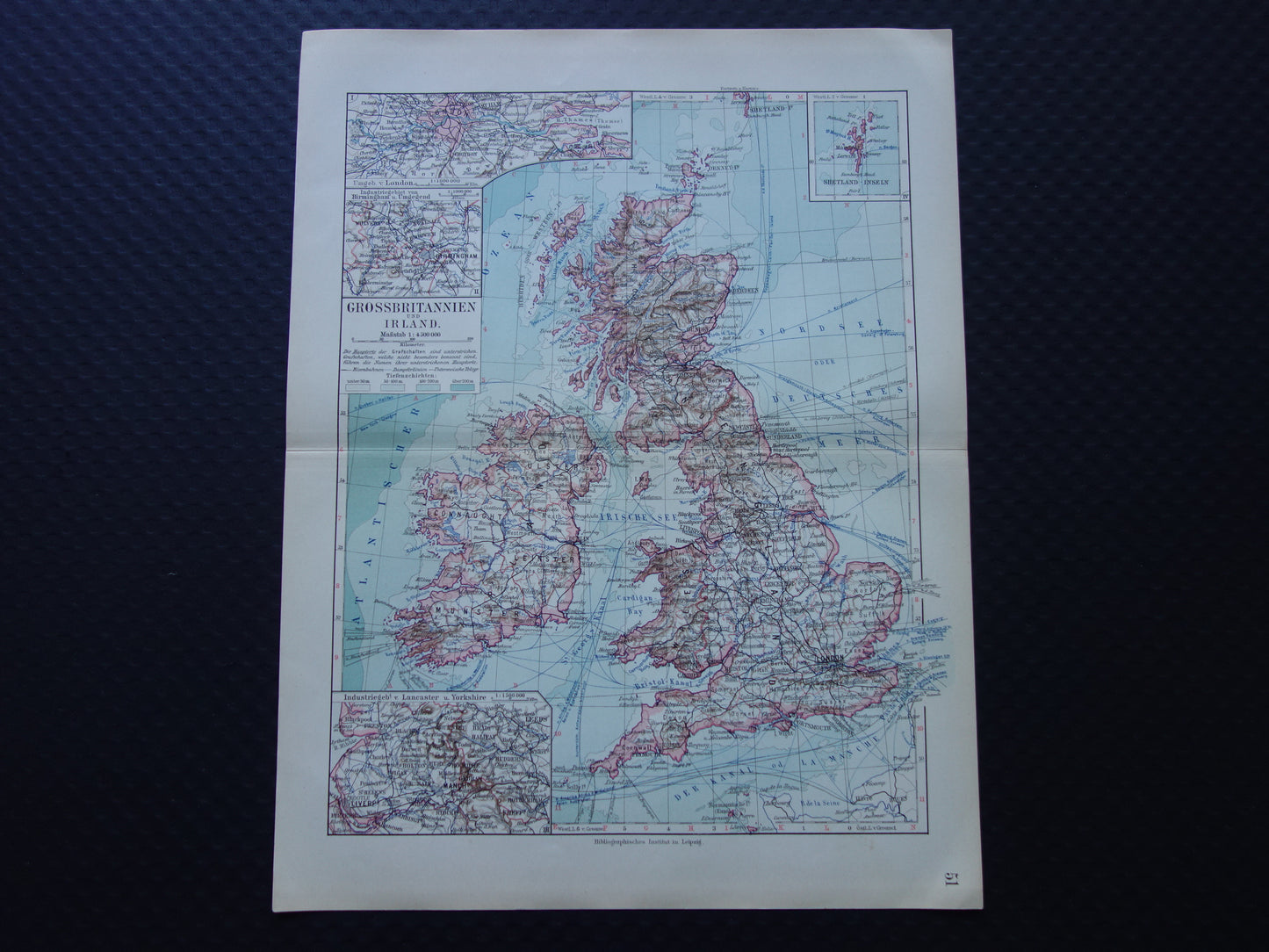 BRITSE EILANDEN oude kaart van Verenigd Koninkrijk Ierland Groot-Brittannië uit 1913 originele antieke landkaart