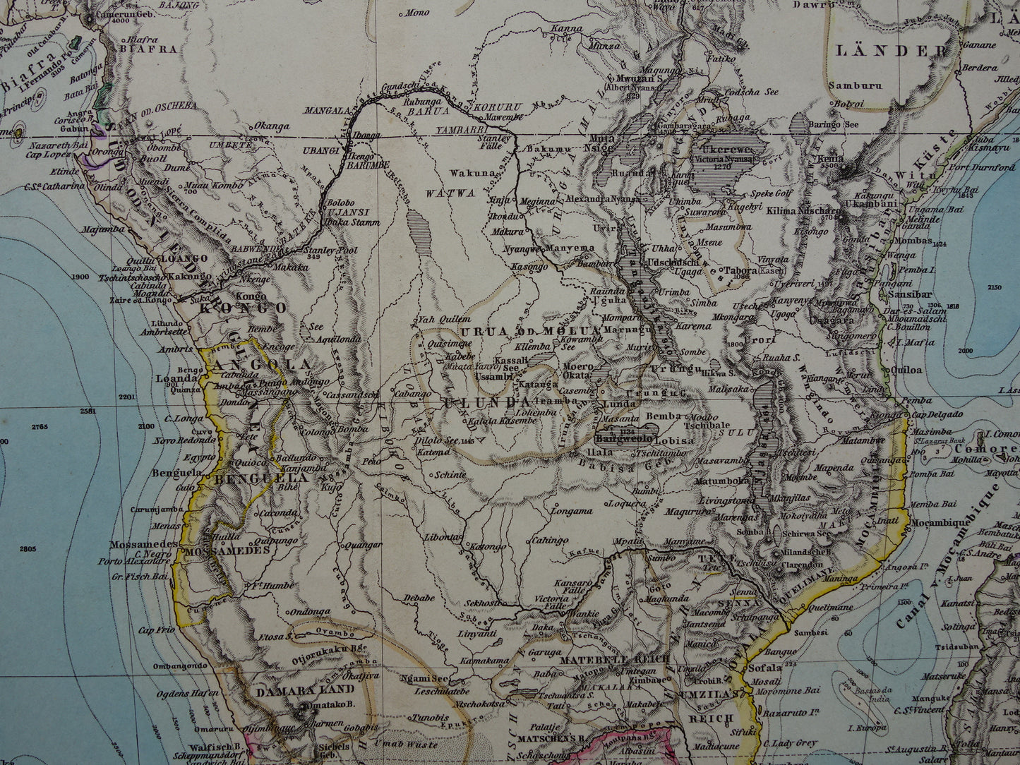 Antieke landkaart van Afrika in 1879 Originele 145+ jaar oude handgekleurde kaart van Afrikaans continent