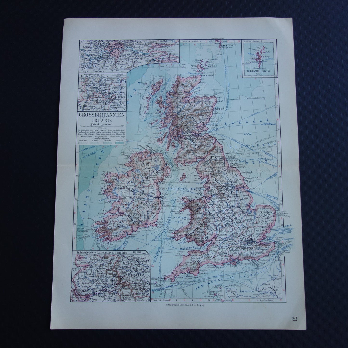 BRITSE EILANDEN oude kaart van Verenigd Koninkrijk Ierland Groot-Brittannië uit 1913 originele antieke landkaart