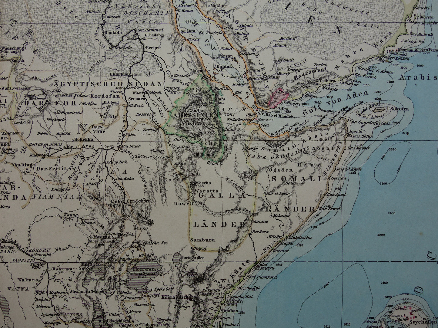 Antieke landkaart van Afrika in 1879 Originele 145+ jaar oude handgekleurde kaart van Afrikaans continent