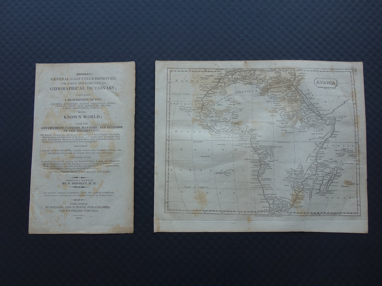200+ jaar oude kaart van Afrika Originele antieke landkaart 1812 continent Afrika