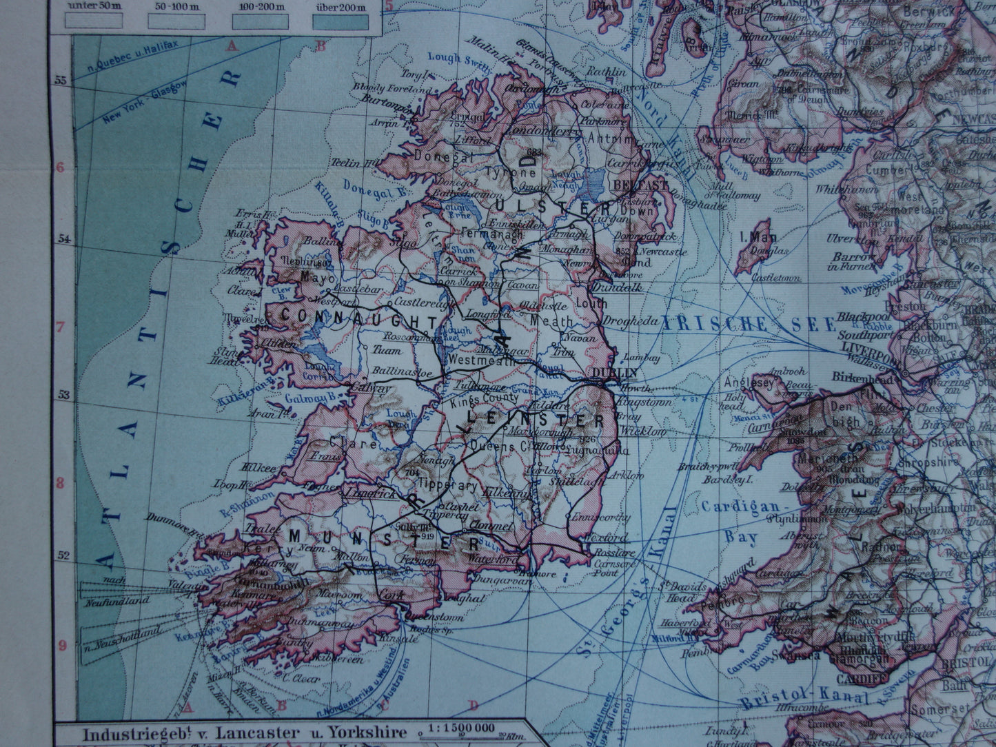 BRITSE EILANDEN oude kaart van Verenigd Koninkrijk Ierland Groot-Brittannië uit 1913 originele antieke landkaart