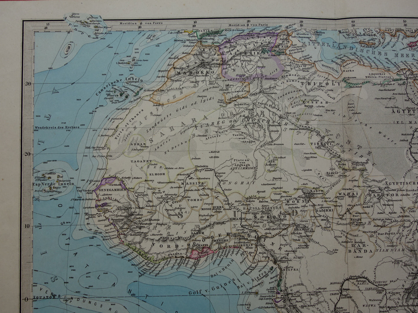 Antieke landkaart van Afrika in 1879 Originele 145+ jaar oude handgekleurde kaart van Afrikaans continent
