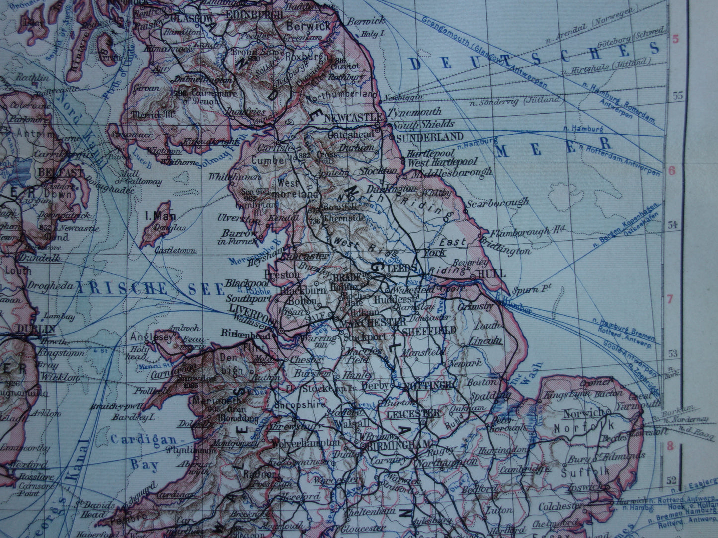 BRITSE EILANDEN oude kaart van Verenigd Koninkrijk Ierland Groot-Brittannië uit 1913 originele antieke landkaart