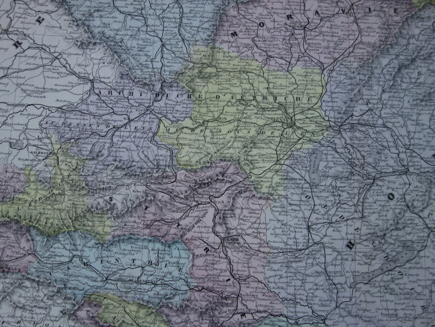 Oude kaart van Oostenrijk-Hongarije Zeer grote originele antieke handgekleurde landkaart Tsjechië Kroatië Slovenië vintage kaarten