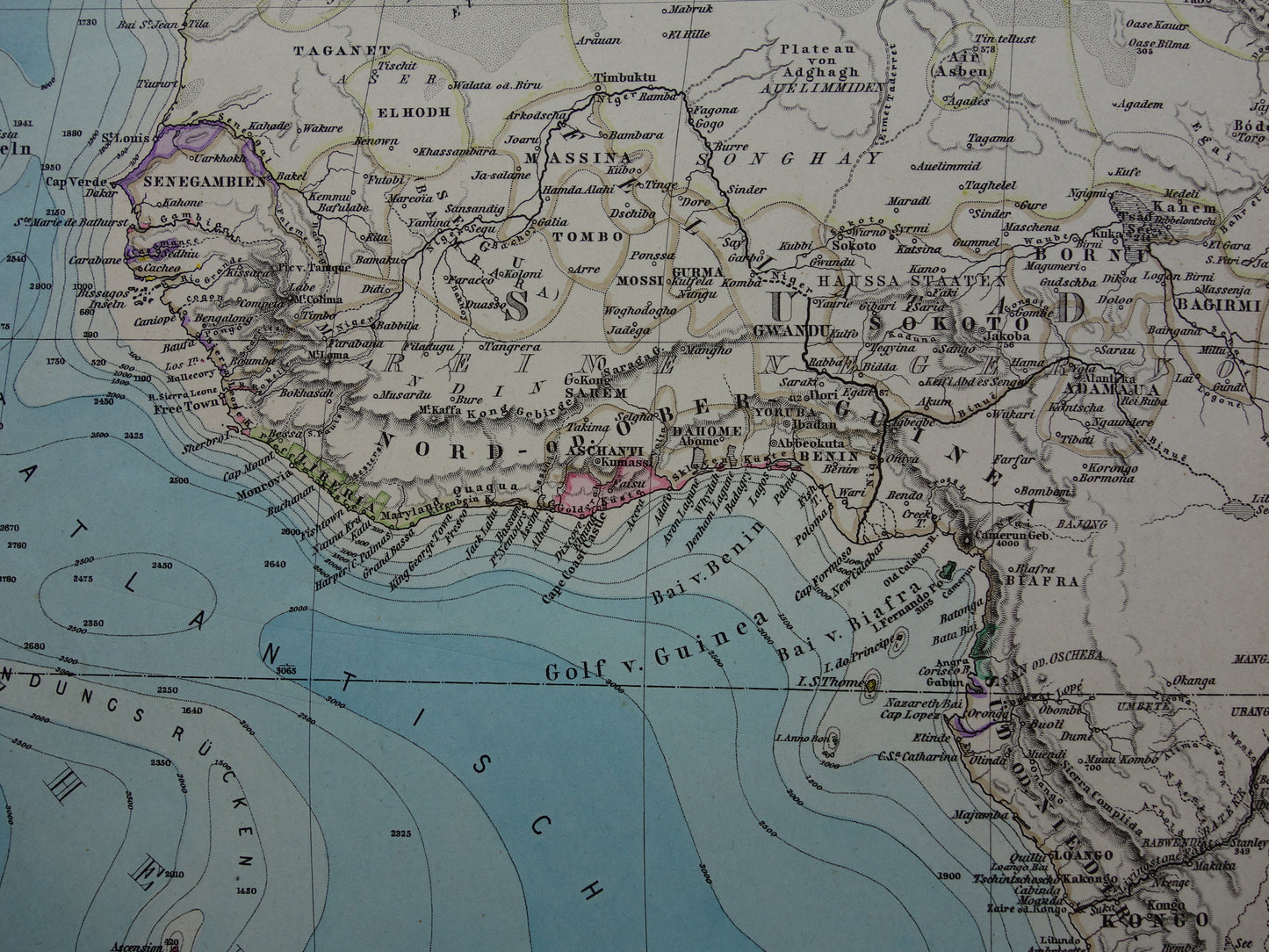 Antieke landkaart van Afrika in 1879 Originele 145+ jaar oude handgekleurde kaart van Afrikaans continent